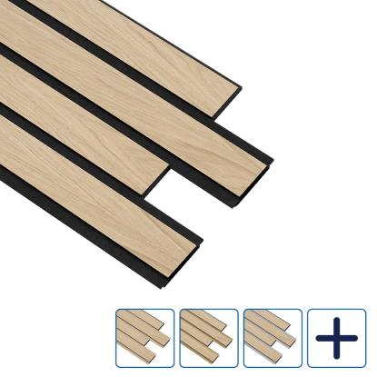 I-Wood Pro+ I-Lock 4-lamel akustikpanel, hvid olieret, sort kerne, egefiner, 16 x 300 x 2400 mm