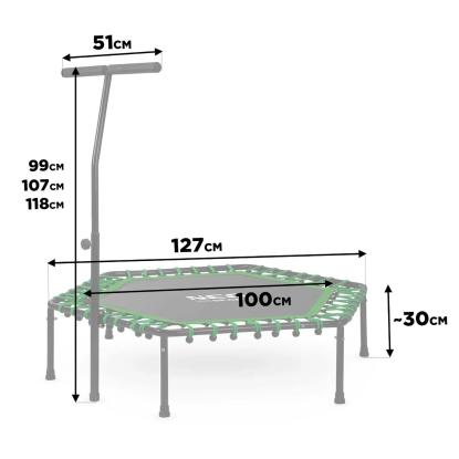 Neo sport fitnesstrampolin med justerbar t-håndtag, grøn, Ø127 cm