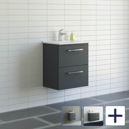 Scanbad Multo vaskeskab med Amber Mini vask, 2 skuffer, mat grå