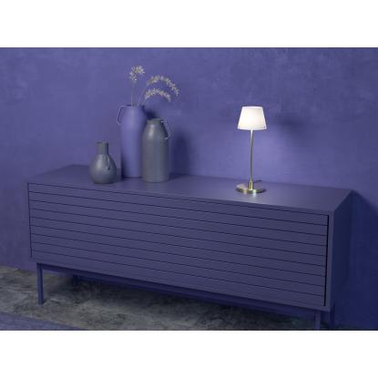 Herstal Gil il Grande bordlampe, G9, børstet messing/opal