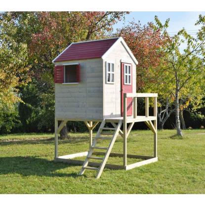 Wendi Toys Stork legehus med trappe, træ, rød, 242 x 197 x 160 cm