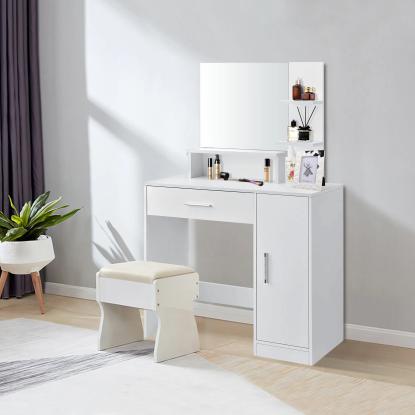 Makeupbord med spejl, hvid, 90 x 38 x 137,5 cm