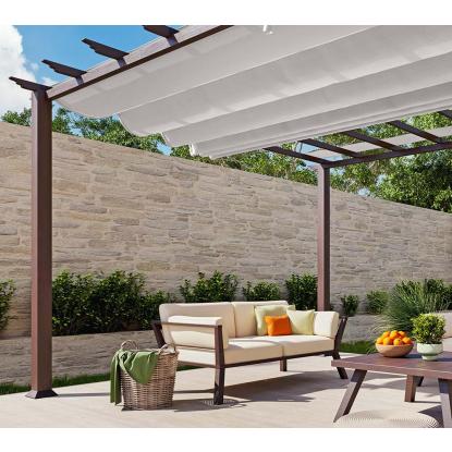 Paragon Outdoor Florenz 1116 pergola, aluminium, mørkt trælook, hvidt tekstil, 236 x 505 x 350 cm