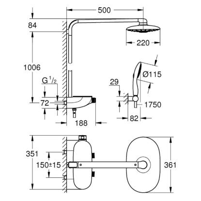 GROHE Rainshower Smartcontrol 360Duo brusesystem med termostat, håndbruser og 220 mm hovedbruser, krom