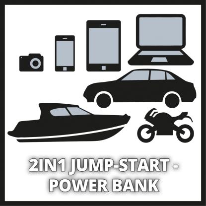 Einhell CE-JS 18/1 jumpstarter og powerbank med USB, LED og opbevaringstaske, 3 x 6000 mAh, 12 V/300 A