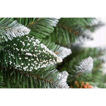 Kunstigt juletræ med sne og fyrrekogler og træstamme, 220 cm