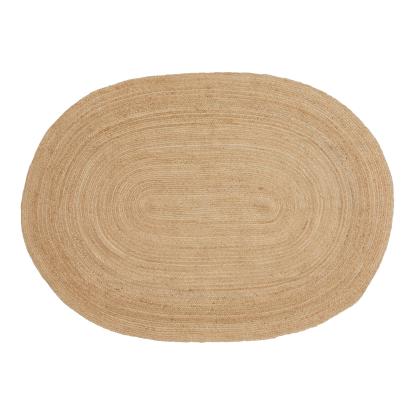 Tæppe i flettet jute, natur, oval, 140x200 cm