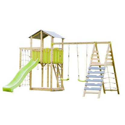 Wendi Toys Dino Adventure Tower klatretårn med gynge, rutsjebane og sandkasse, træ, grøn