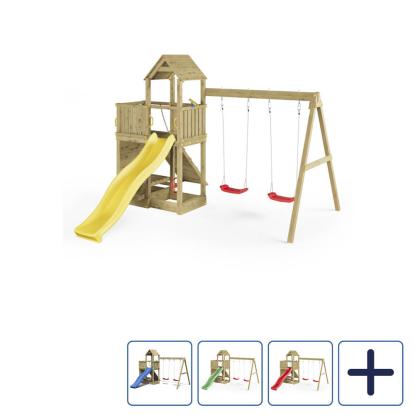 Fungoo Floppi legetårn med klatrevæg, rebstige, gynger, rutsjebane, natur