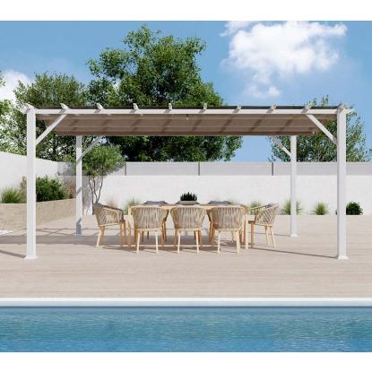 Paragon Outdoor Florenz 1116 pergola, aluminium, hvid, brunt tekstil, 236 x 505 x 350 cm