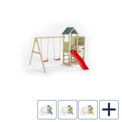 Fungoo Chester legetårn med to gynger, klatrevæg og rutsjebane