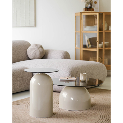 Ravello hjørnebord, beige/røget glas, Ø40 cm