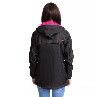 Trespass QIKPAC packaway regnjakke med pose, dame, sort/pink