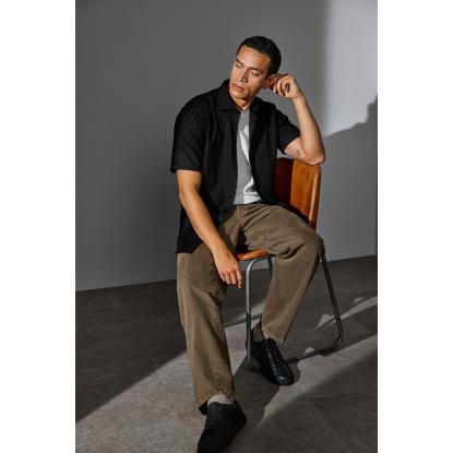 Seven Seas SS254 Fine Twill skjorte med korte ærmer, modern, sort