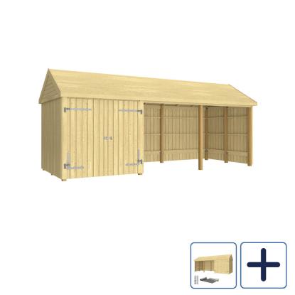 PLUS Classic Multi havehus i 3 moduler med dobbeltdør og åben front, natur/nåletræ