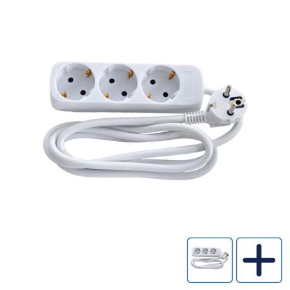 E-Line Schuko stikdåse, 3-vejs, hvid