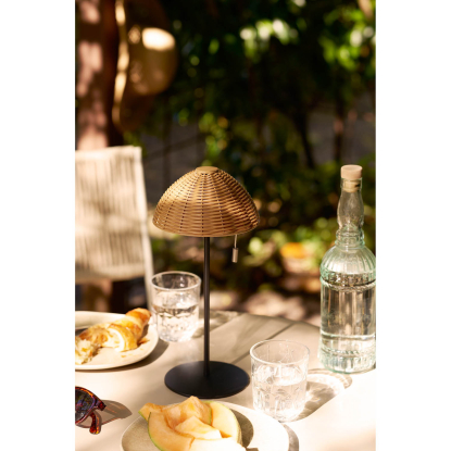 Wigan LED bordlampe, genopladelig, H32 cm, natur/sort