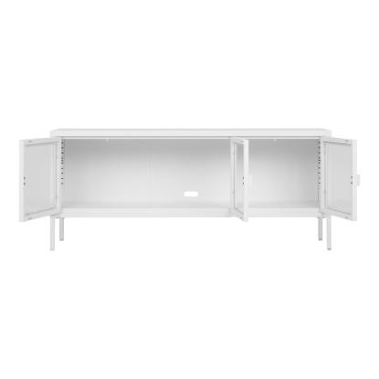 Brisbane TV-bænk med 3 glaslåger, hvid stål, 130 x 40 x 55 cm