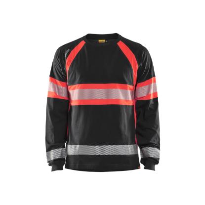Blåkläder 3510 high vis t-shirt lang ærme, sort/hi-vis rød
