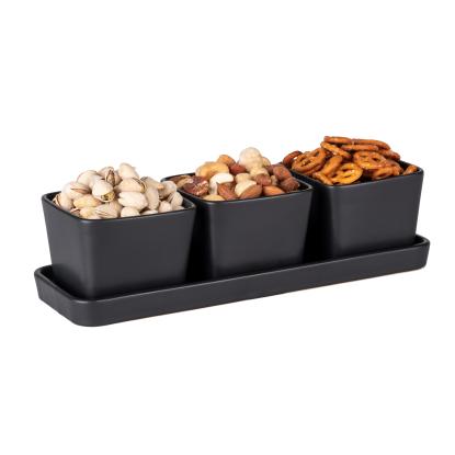 WENKO Kitchen Snack & Dip sæt med bakke og 3 x 300 ml skåle, sort