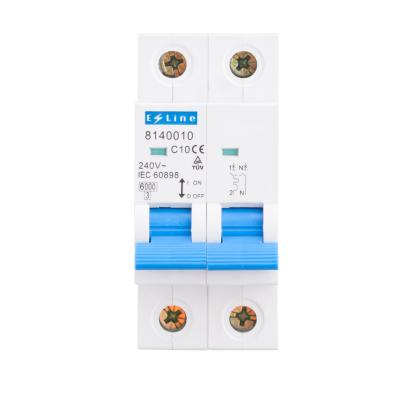 E-Line automatsikring, 1pol + N, 10A, 2 moduler