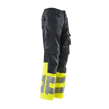 MASCOT SAFE SUPREME Leeds arbejdsbukser med knælommer, mørk marine/hi-vis gul