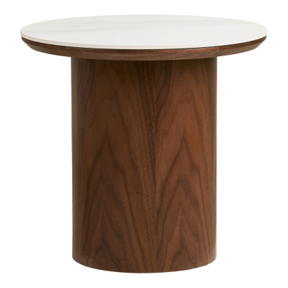 Noli hjørnebord med keramisk bordplade, hvid/mørkebrun, Ø40 cm