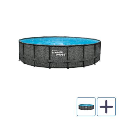 Summer Waves Elite pool med filterpumpe og stige, rattan look, grå