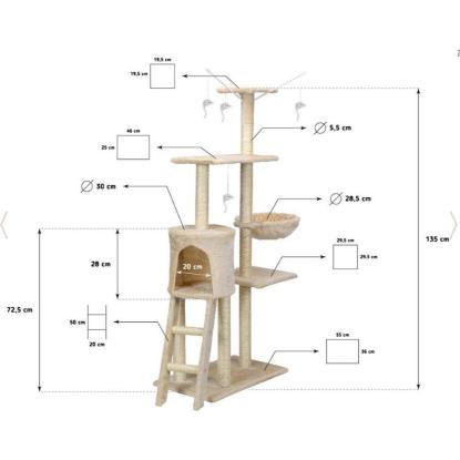 XXL kradsetræ til katte, beige, 135 x 97 x 55 cm