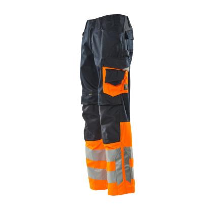 MASCOT SAFE SUPREME Leeds arbejdsbukser med knælommer, mørk marine/hi-vis orange
