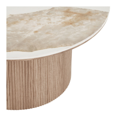 Athens sofabord med keramisk bordplade, hvid/brun, Ø80 cm