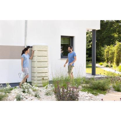 4Rain Slim Stone Decor regnvandstønde med hane, vægmodel, sandbeige - 500 liter