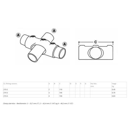 Clarrods Clamps CL219 2-vejs justerbart kryds, 4-10°