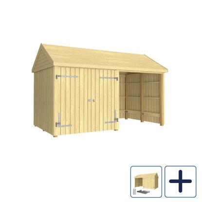 PLUS Classic Multi havehus i 2 moduler med dobbeltdør og åben front, natur/nåletræ