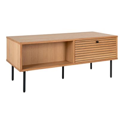 Sofabord, egefiner, sorte metalben, 2 skuffer, 50x100x45 cm