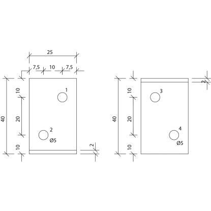SIMA vinkelbeslag M6, pregalvaniseret, 40 x 40 x 2,0 x 25 mm