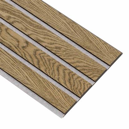 I-Wood Medio+ 4-lamel akustikpanel, mørkebrun olieret, grå filt og sort kerne, egefiner, 17 x 300 mm
