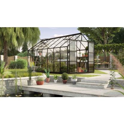 Vitavia Uranus 11500 drivhus, sort, 11,5 m², 3 mm hærdet glas, inkl. sokkel