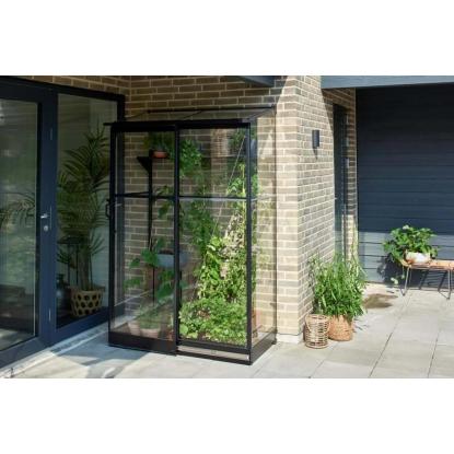 Halls Qube Lean-to 24 drivhus 0,8 m², sort, 3 mm hærdet glas