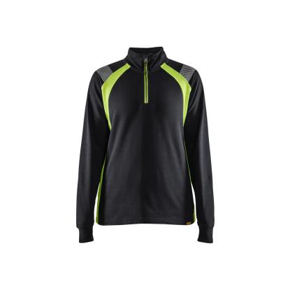 Blåkläder 3403 dame sweatshirt half zip, sort/hi-vis gul