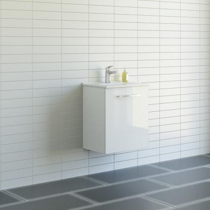 Scanbad Multo vaskeskab med Amber Mini vask, 1 låge, 51 cm, hvid højglans