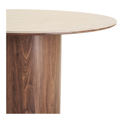 Delphi spisebord med keramisk bordplade, travertin/mørkebrun, Ø140 cm