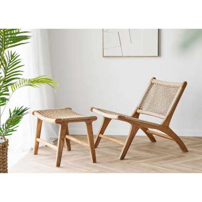Derby loungestol og skammel, teak/polyrattan