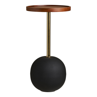 Sirone hjørnebord, mangotræ/sort/messing look, Ø30 cm