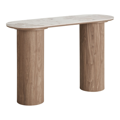 Athens konsolbord med keramisk bordplade, hvid/brun, 120 cm