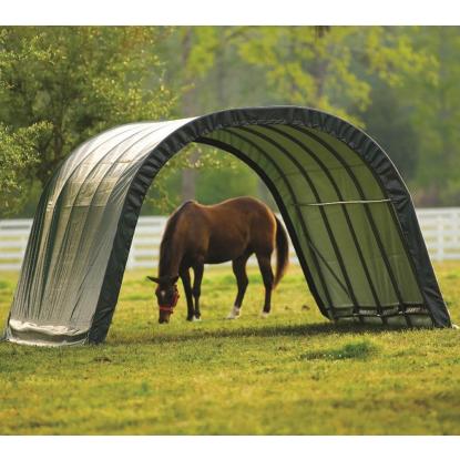 ShelterLogic Run-in-Shed græsningstelt, polyethylen/stål, grøn - 24,4 m²