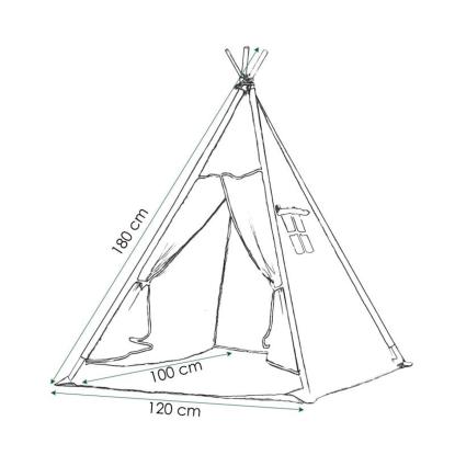 Tipi Wigwam telt med to puder, zigzag mønster, beige/sort