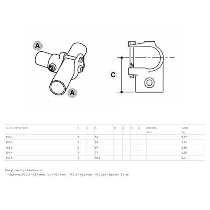 Clarrods Clamps CL135 åbent T-stykke
