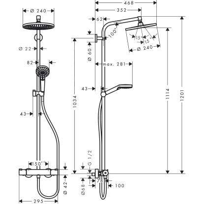 hansgrohe Crometta S240 brusesystem med termostat, håndbruser og 240 mm hovedbruser, krom
