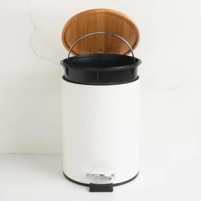 Pedalspand, hvid/bambus - 3 liter